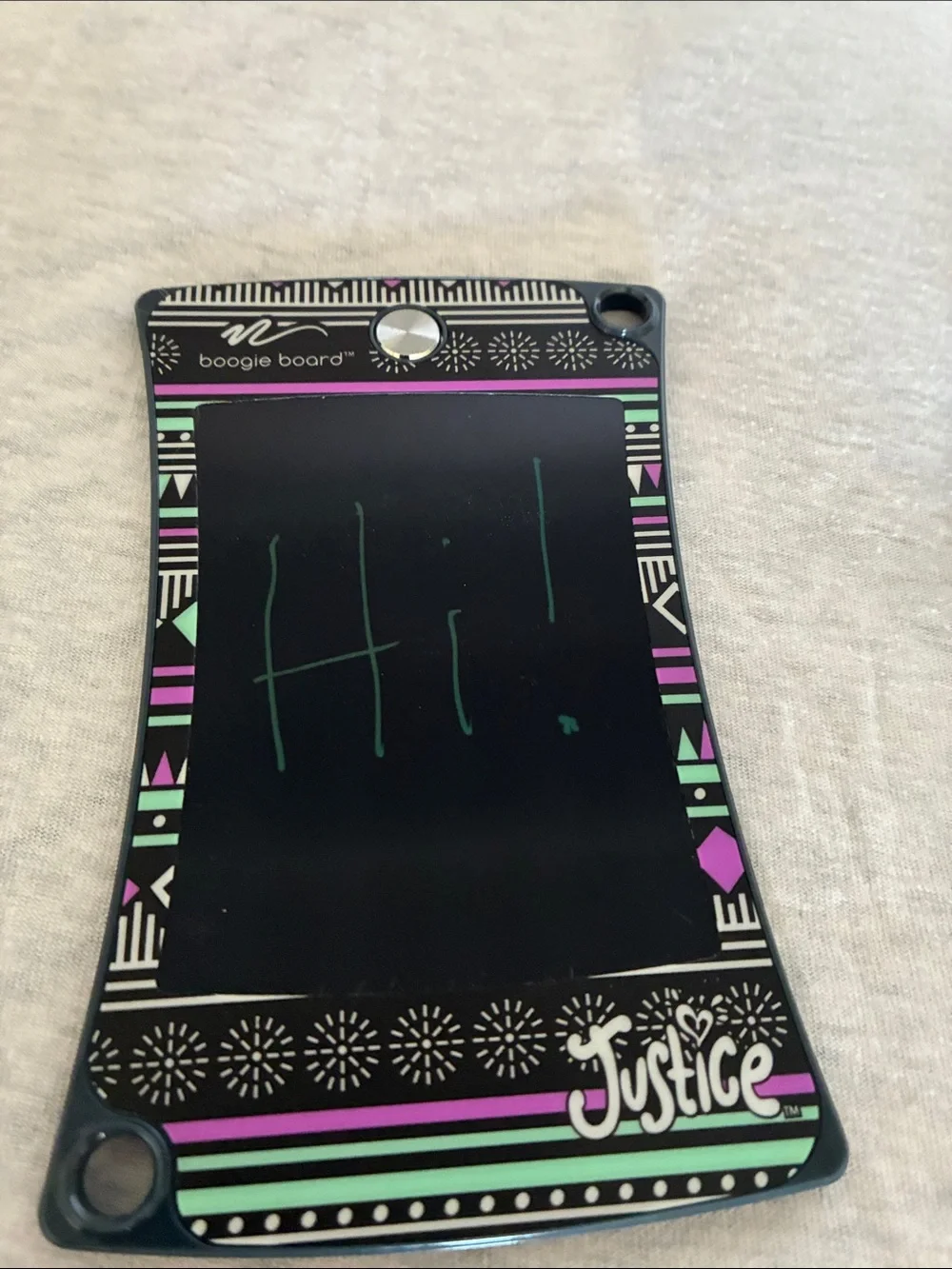 Justice Black LCD Doodle Tablet with Mint Green and Purple Accents